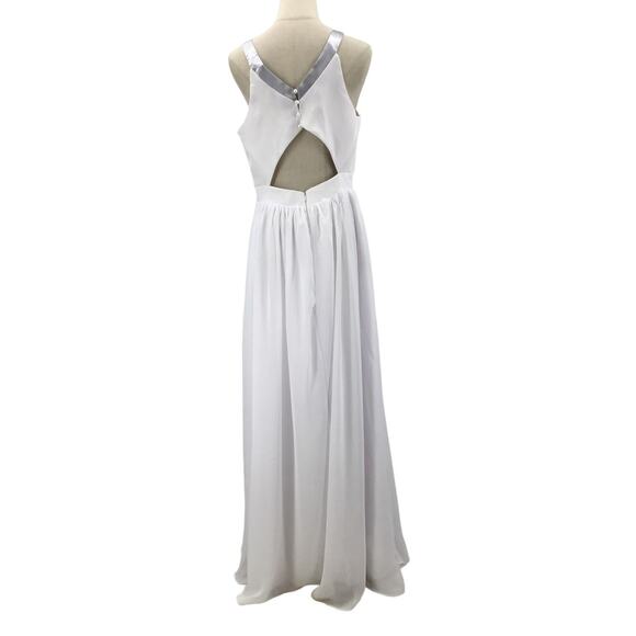 FORMAL SZ 12 L White Halter Cutout Pleated Bridal Party Maxi Dress NWT B42 flaw - Picture 2 of 9